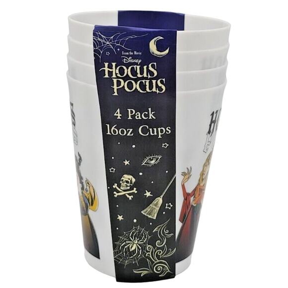 Disney's Hocus Pocus 4 Pack 16 OZ Plastic Cups Halloween Sanderson Sisters - Picture 2 of 6